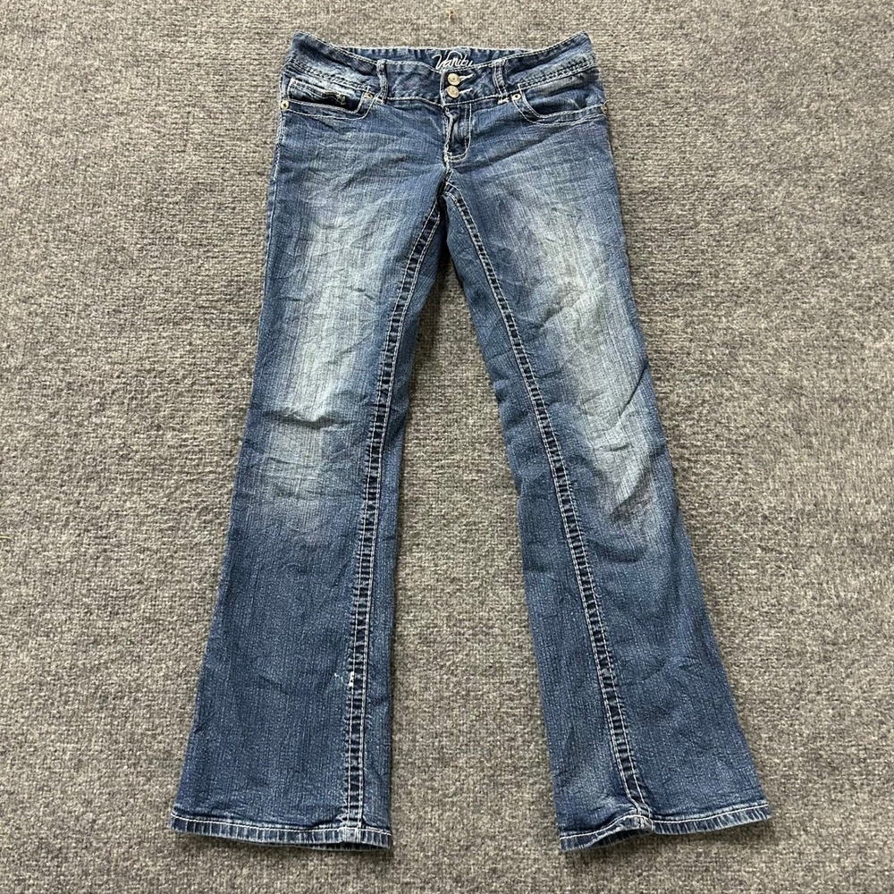 Vanity Jeans Womens Size 27W Blue Bootcut Low Rise Thick Stitch Stretch Denim